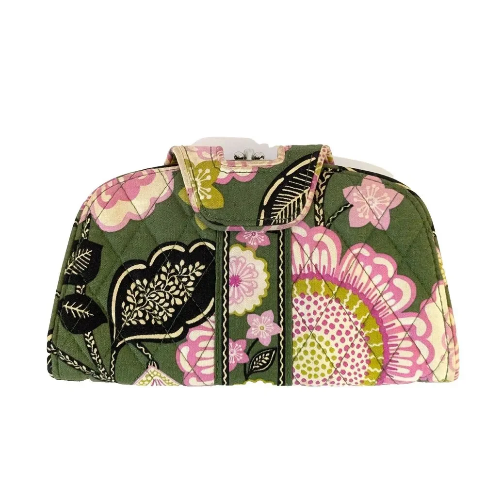 Vera Bradley Olivia Pink Floral Snap Double Kiss Lock Wallet Clutch Retired